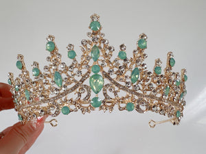 Mint Green Crystal Tiara – Elegant Bridal and Prom Crown for Women