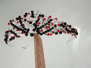 Women Gothic Black and Red Crystal Tiara - Elegant Tiara for Weddings & Events
