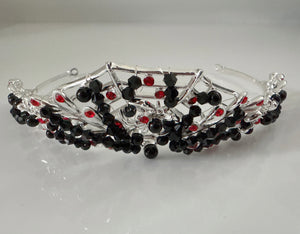 Women Gothic Black and Red Crystal Tiara – Spiderweb Design Halloween Crown for Women