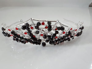 Women Gothic Black and Red Crystal Tiara – Spiderweb Design Halloween Crown for Women