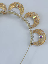 Gold Pearl Halo Headband – Elegant Bridal & Festival Crown with Rhinestone Details