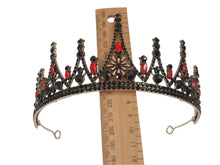 Gothic Queen Tiara with Black & Red Crystals - Vintage Crown for Events