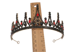 Gothic Queen Tiara with Black & Red Crystals - Vintage Crown for Events