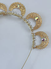 Gold Pearl Halo Headband – Elegant Bridal & Festival Crown with Rhinestone Details