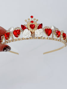 Women Girls Red Heart of Queen Costume match Tiara Crown headwear headband