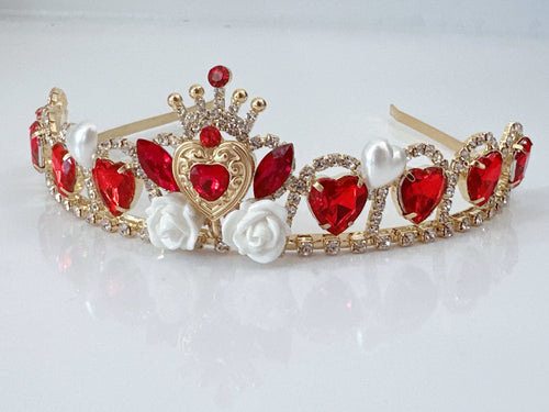 Women Girls Red Heart of Queen Costume match Tiara Crown headwear headband - Elegant Tiara for Weddings & Events