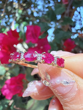 Vintage 1990s 9ct Gold Pink Ruby & Diamond Half Eternity Ring Size P