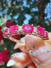 Vintage 1990s 9ct Gold Pink Ruby & Diamond Half Eternity Ring Size P