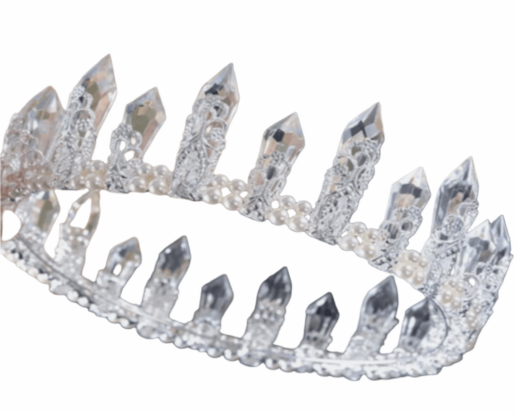 Regal Crystal Tiara with Pearls - Elegant Ice Queen Crown