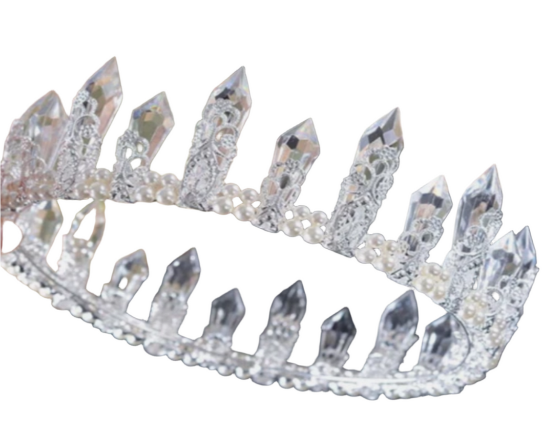 Regal Crystal Tiara with Pearls - Elegant Ice Queen Crown