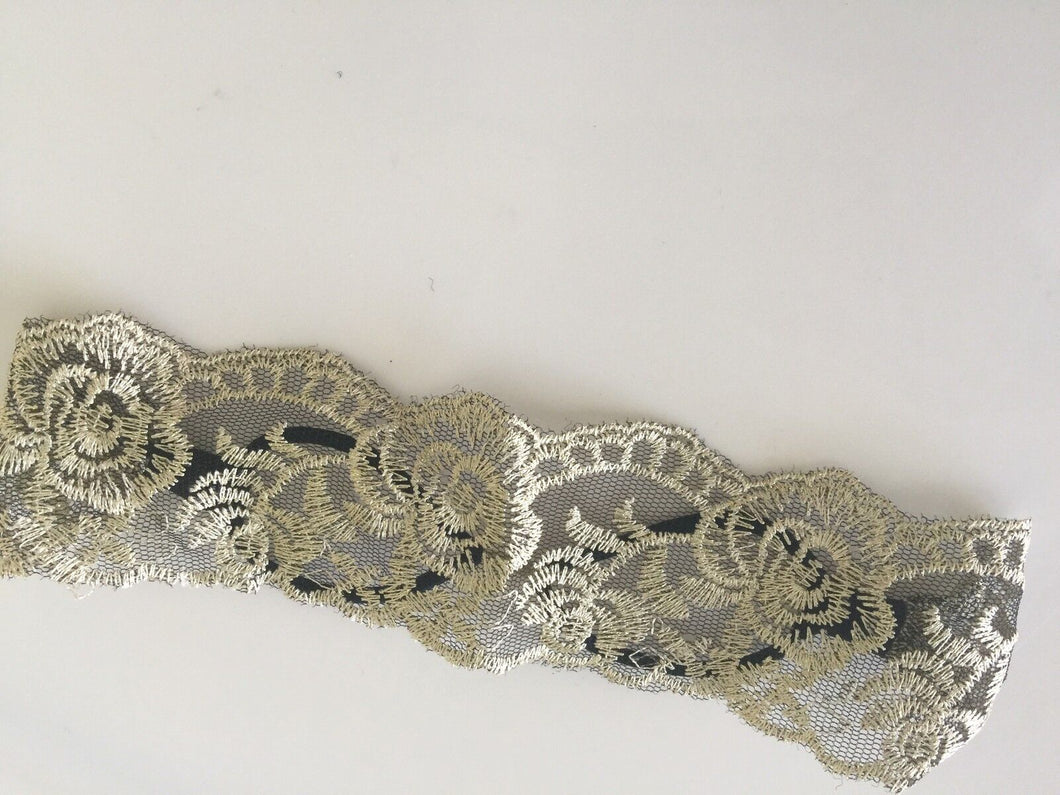 Bohemian Retro Embroidered Lace Elastic Hair Wrap Headband for Women LIGHT GOLD ROSE