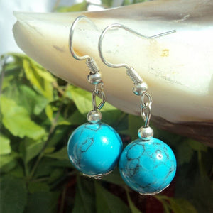 Women lady Bohemian Party Turquoise round beads stone dangling Earring hook