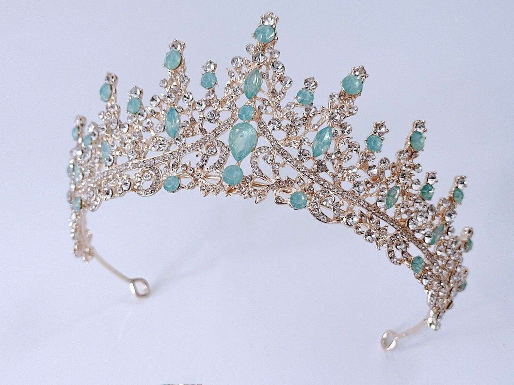 Mint Green Crystal Tiara - Elegant Tiara for Weddings & Events Gold