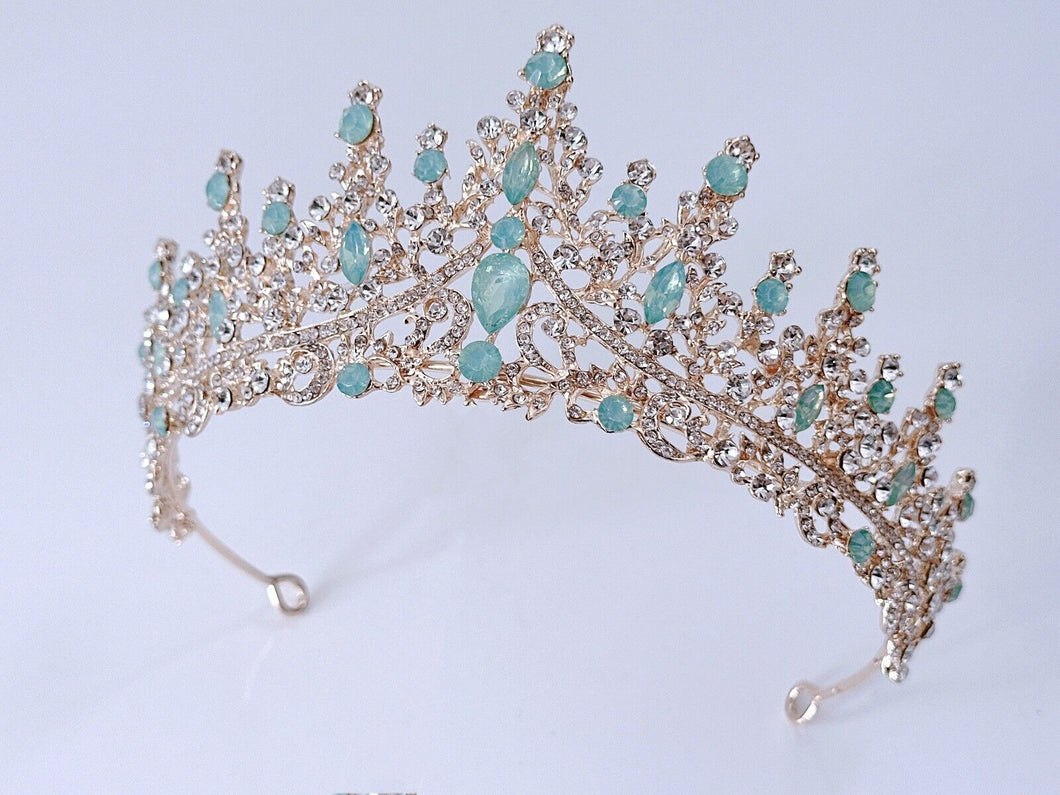 Mint Green Crystal Tiara – Elegant Bridal and Prom Crown for Women