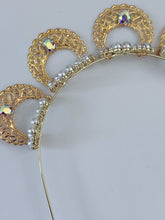 Gold Pearl Halo Headband – Elegant Bridal & Festival Crown with Rhinestone Details