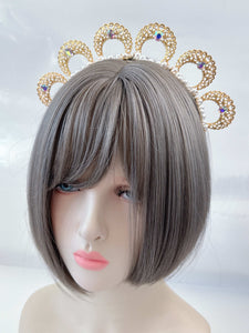 Gold Pearl Halo Headband – Elegant Bridal & Festival Crown with Rhinestone Details