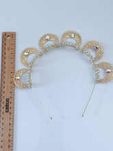 Gold Pearl Halo Headband – Elegant Bridal & Festival Crown with Rhinestone Details
