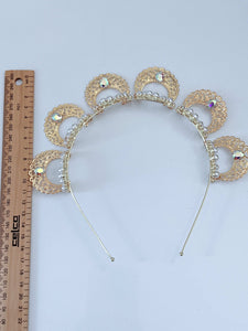 Gold Pearl Halo Headband – Elegant Bridal & Festival Crown with Rhinestone Details