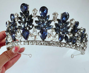 Navy Blue Crystal Tiara - Elegant Tiara for Weddings & Events