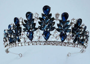 Navy Blue Crystal Tiara - Elegant Tiara for Weddings & Events