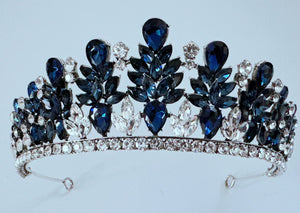 Navy Blue Crystal Tiara – Regal Rhinestone Crown for Bridal & Prom