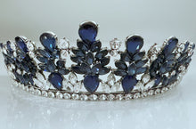 Navy Blue Crystal Tiara – Regal Rhinestone Crown for Bridal & Prom