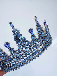 Sapphire Blue Rhinestone Crown – Luxury Bridal Tiara for Weddings