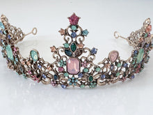 Pastel Color Rainbow Crystal Queen Tiara – Retro Bronze Headband for Women