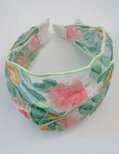 Embroidered Floral Mesh Headband – Pastel Vintage Wide Hairband for Women & Girls
