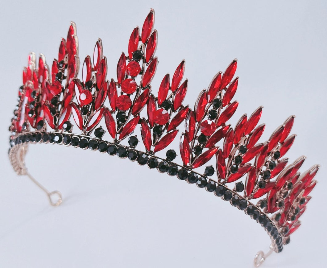 Red Crystal Tiara – Sparkling Black and Red Queen Headband for Women