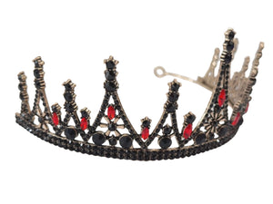 Gothic Queen Tiara with Black & Red Crystals - Vintage Crown for Events