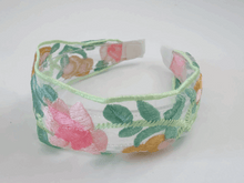 Embroidered Floral Mesh Headband – Pastel Vintage Wide Hairband for Women & Girls Plain