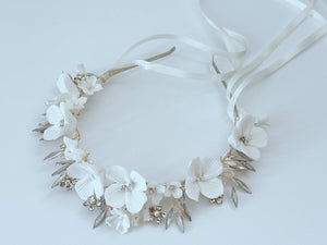 White Floral Bridal Headband – Handmade Wedding Hairpiece