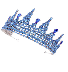 Sapphire Blue Rhinestone Crown – Luxury Bridal Tiara for Weddings