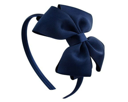 1 Women Girl Bow Ribbon Grosgrain Back to School Hair Head band headband Hoop School Dark Navy Blue Bow headband