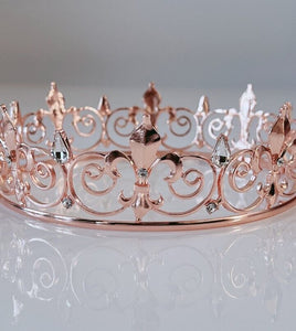 King Queen Round Proper Tiara – Royal Crystal Crown for Party & Special Occasions