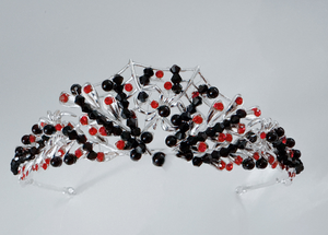 Women Gothic Black and Red Crystal Tiara – Spiderweb Design Halloween Crown for Women