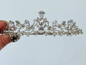 Silver Floral Crystal Tiara – Elegant Wedding & Bridal Crown