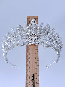 Silver Crystal Bow Pearl Tiara - Elegant Tiara for Weddings & Events