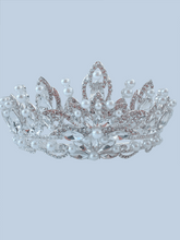 Silver Crystal Bow Pearl Tiara - Elegant Tiara for Weddings & Events