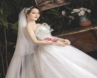 1.7M Women Bride 2-Layer Long Wedding Veil with Blusher and Comb White