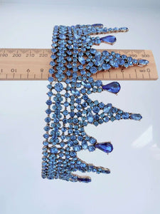 Sapphire Blue Rhinestone Crown – Luxury Bridal Tiara for Weddings