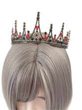 Gothic Queen Tiara with Black & Red Crystals - Vintage Crown for Events