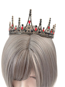 Gothic Queen Tiara with Black & Red Crystals - Vintage Crown for Events