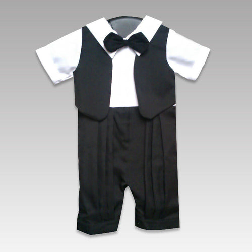 Baby Infant Boys Christening Prop Cute Romper Gentlemen Suits Wedding Outfits Black with bowtie 95:16-24mths