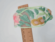 Embroidered Floral Mesh Headband – Pastel Vintage Wide Hairband for Women & Girls