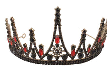 Gothic Queen Tiara with Black & Red Crystals - Vintage Crown for Events