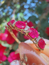 Vintage 1990s 9ct Gold Pink Ruby & Diamond Half Eternity Ring Size P