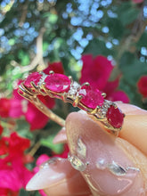 Vintage 1990s 9ct Gold Pink Ruby & Diamond Half Eternity Ring Size P