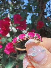 Vintage 1990s 9ct Gold Pink Ruby & Diamond Half Eternity Ring Size P